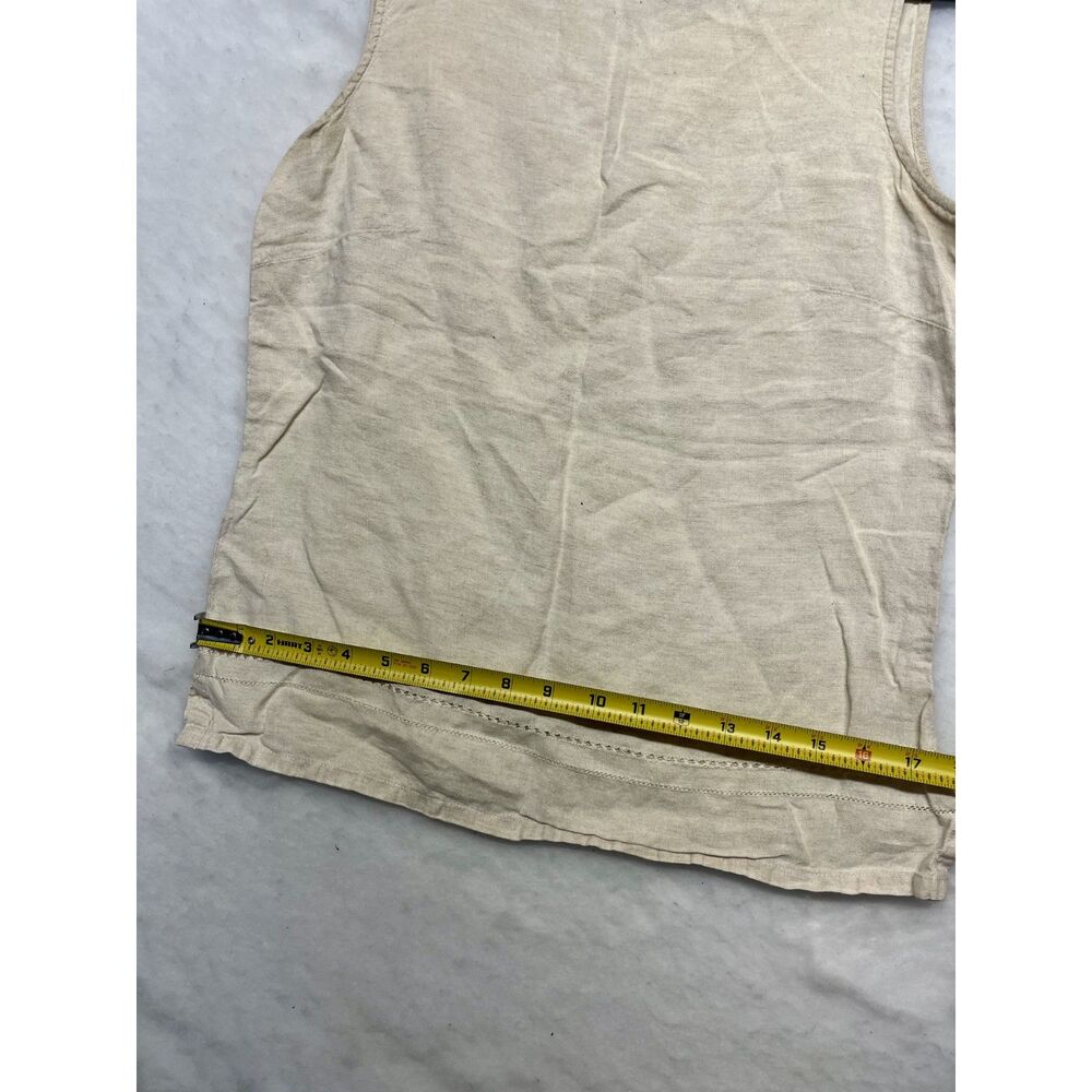 100% linen Talbots beige tank top with stitching details crewneck style size 4 - Picture 5 of 8